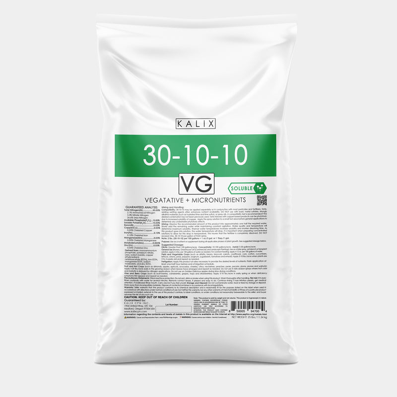 high nitrogen fertilizer for indoor plants KALIX Grow 30-10-10 + Chelated Micronutrients 25 lb
